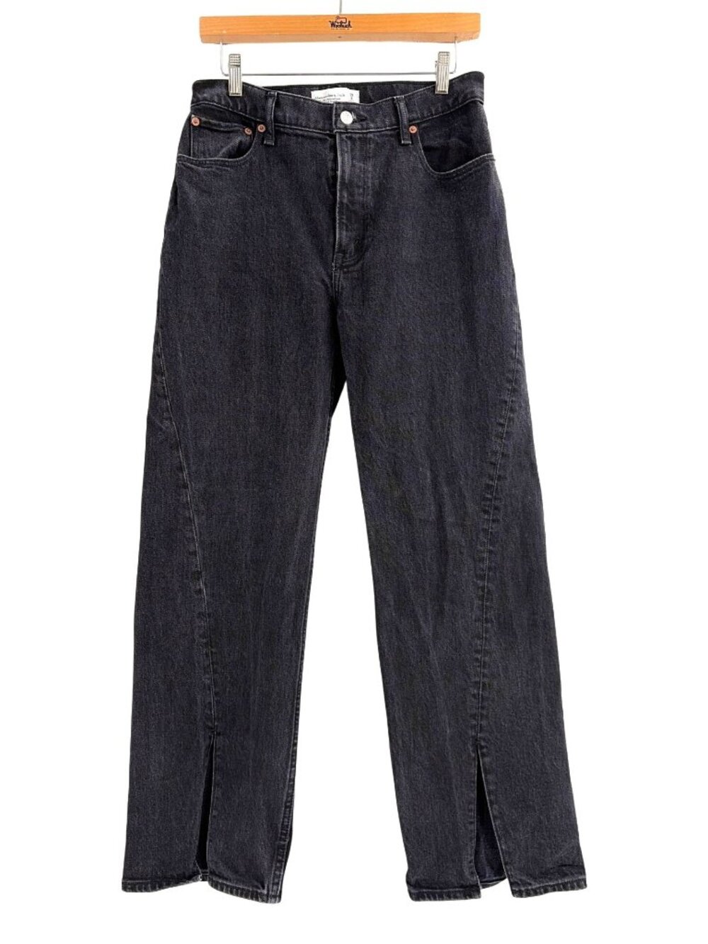 Abercrombie & Fitch The 90's Relaxed Fit High Rise Black Jeans Slit Womens 29S